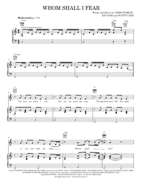 Whom Shall I Fear (God Of Angel Armies) - Chris Tomlin (Piano-Vocal-Guitar)