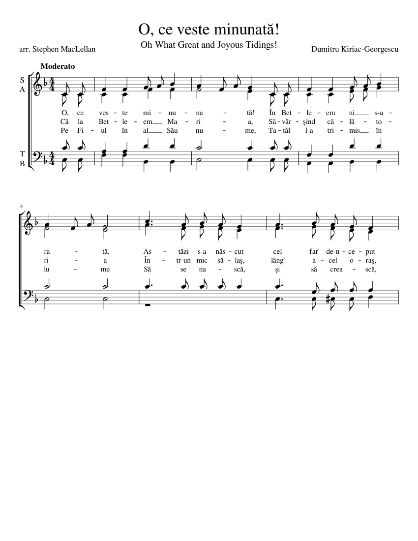 turtle jam teenager O, ce veste minunată - Romanian Christmas Carol (SATB) Sheet music for  Vocals (SATB) | Musescore.com