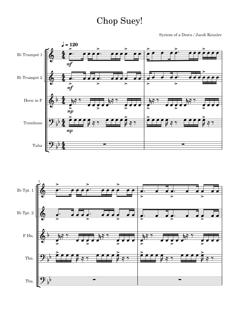 Chop suey System of a Down Sheet music for Trombone, Tuba, Trumpet in