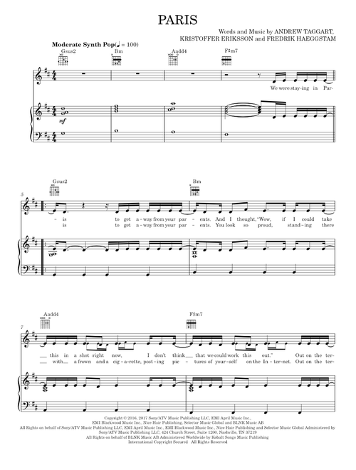 Paris - The Chainsmokers (Piano-Vocal-Guitar)