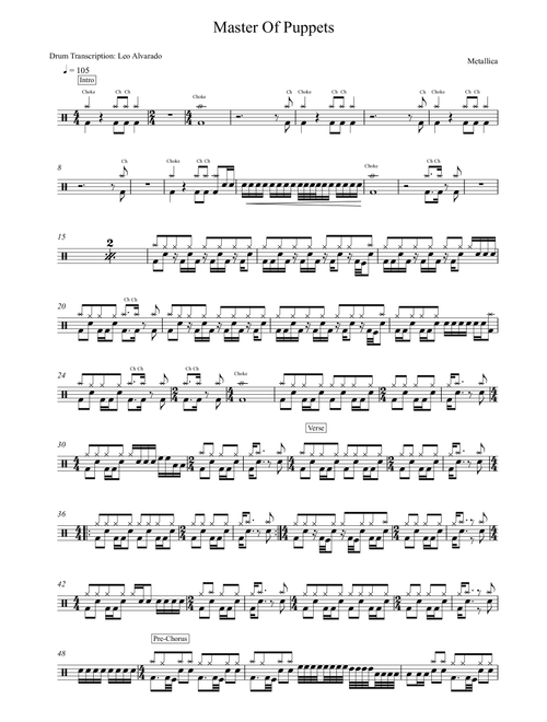 Master Of Puppets (Arr. Drum Transcription: Leo Alvarado) - Metallica (Drums)