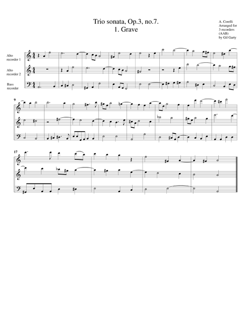 Trio sonata, Op.3, no.7 (arrangement for 3 recorders) (Arr. Gil Garty) - Arcangelo Corelli (Recorder Ensemble)