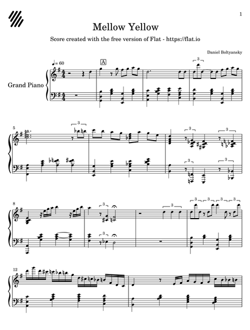 Mellow Yellow - Jazz Piano (Arr. Daniel Boltyansky) (Piano Solo)