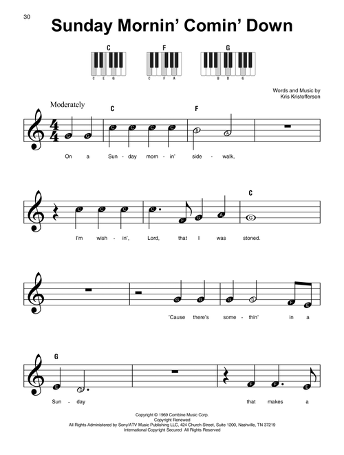 Sunday Mornin' Comin' Down - Johnny Cash, Kris Kristofferson (Super Easy Piano)