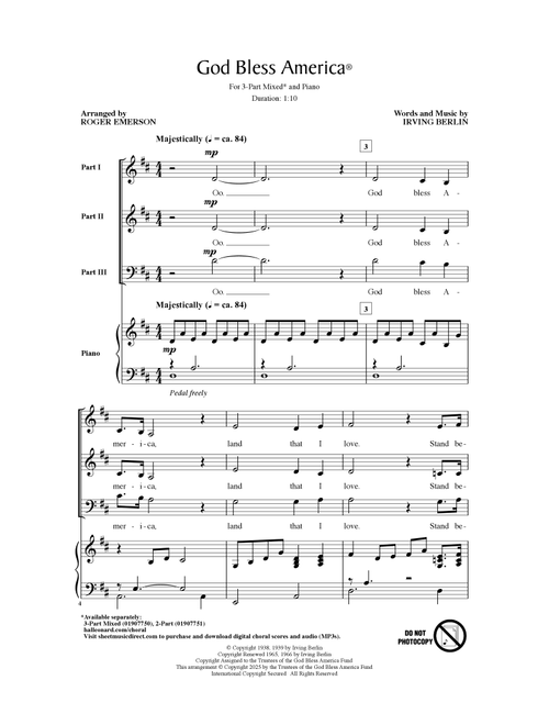 God Bless America (arr. Roger Emerson) - Irving Berlin (Choral, 3-Part Mixed)