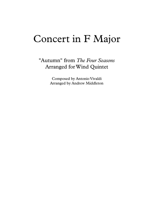 "Autumn" from The Four Seasons arranged for Wind Quintet (Arr. Andrew Middleton) - Antonio Vivaldi (Woodwind Ensemble)