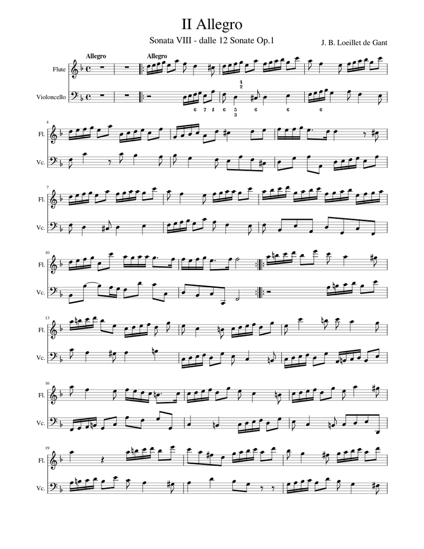 Jean-Baptiste Loeillet de Gant - Op1-n08-II-Allegro Sheet