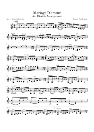 Mariage D'amour – Richard Clayderman Ukulele Arrangement (Low G)