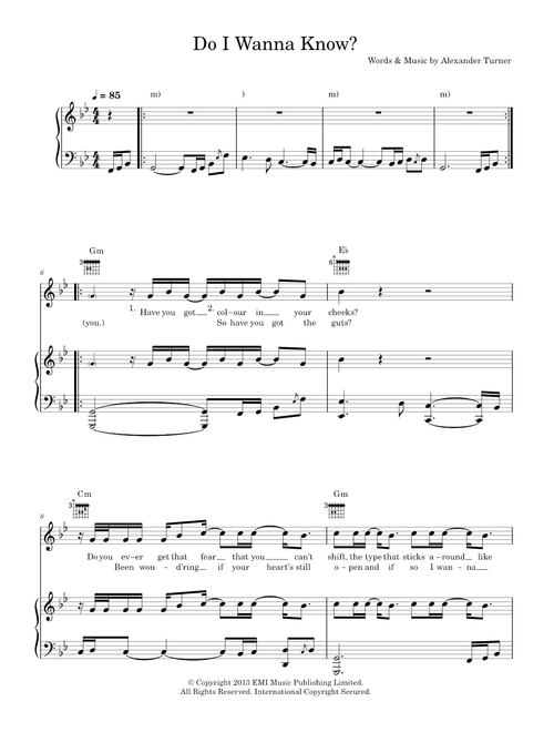 Do I Wanna Know? - Arctic Monkeys (Piano-Vocal-Guitar (Piano Accompaniment))