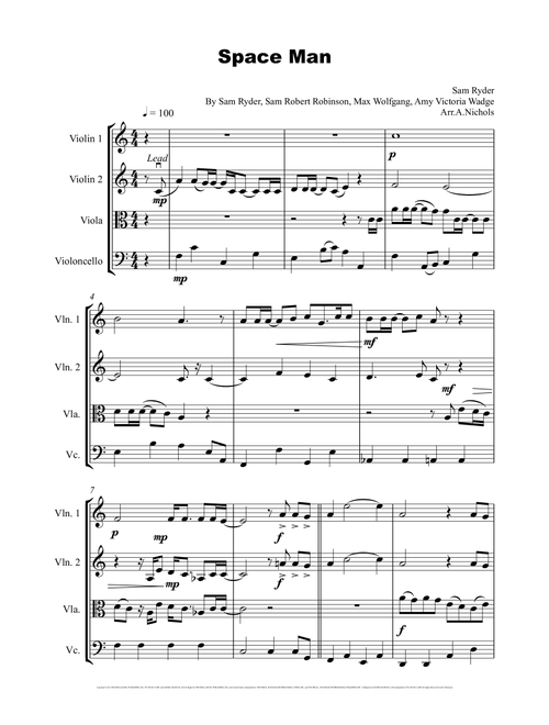 Space Man (Arr. A. Nichols) - Sam Ryder (String Quartet)