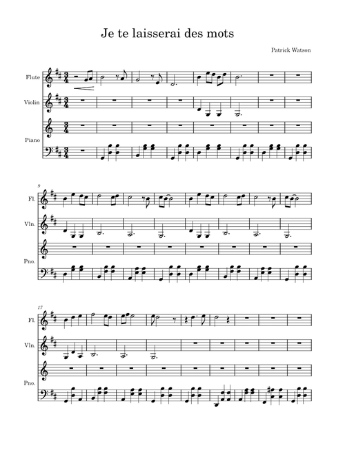 Je te laisserai des mots – Patrick Watson | Flute, Violin, Piano Trio