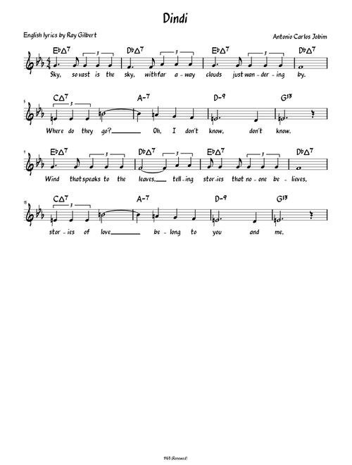 Dindi (Lead sheet with lyrics and verse )