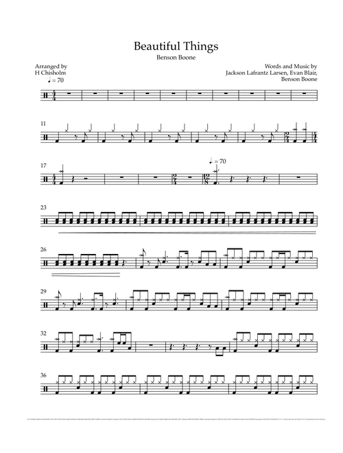 Beautiful Things (Arr. H Chisholm, Drum Sheet Finder) - Benson Boone (Drums)