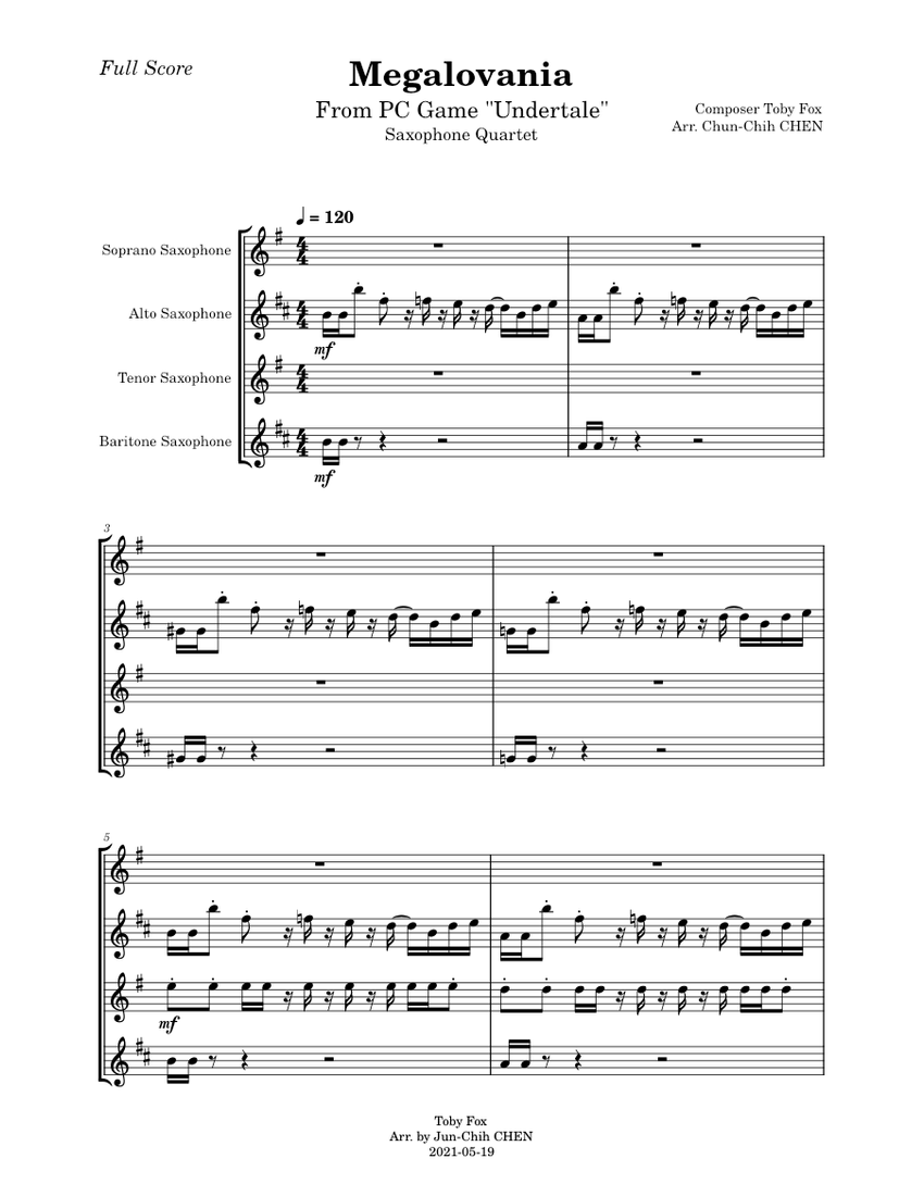Megalovania from RPG game "Undertale" - Saxophone Quartet – Toby Fox ...