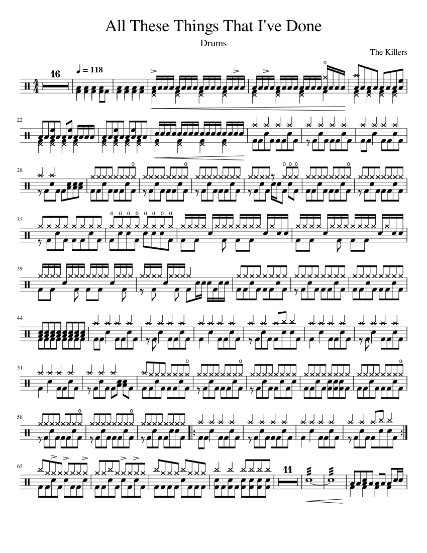 ALL THAT REMAINS THE ORDER OF THINGS タブ譜 All These Things That I've Done Sheet Music for Drum group (Solo
