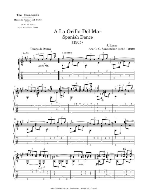 A La Orilla Del Mar – J. Rosas (1905) - Tablature