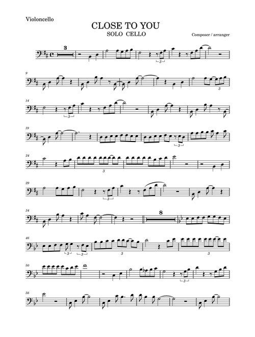 CLOSE TO YOU (Arr. Carpenters) (Cello Solo)