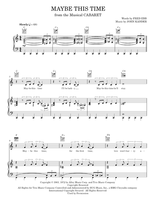 Maybe This Time - Cabaret Musical, Kander & Ebb (Piano-Vocal-Guitar)