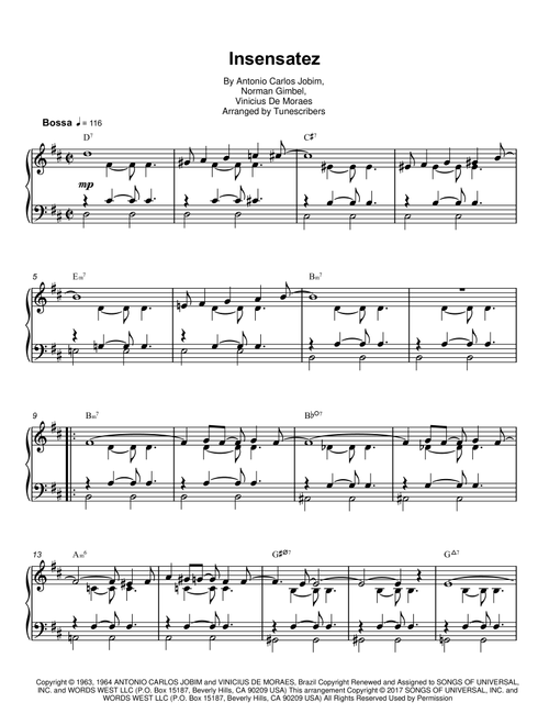 Insensatez (Arr. Tunescribers) - Antonio Carlos Jobim, Norman Gimbel, Vinicius de Moraes (Piano Solo)