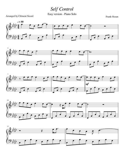 Frank Ocean - Self Control (Piano, easy)