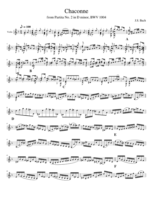 Chaconne from Partita No. 2 in D minor, BWV 1004 – Johann Sebastian Bach Ciaccona Chaconne from Partita No. 2 BWV 1004 by Bach-Schumann for Violin and Piano