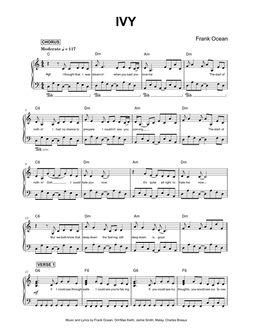 Ivy - Frank Ocean (Piano Solo)