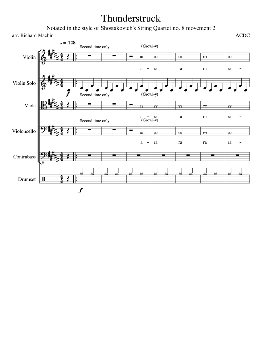 omhyggeligt sikkert galning AC/DC - Thunderstruck Sheet music for Contrabass, Violin, Viola, Cello &  more instruments (Mixed Ensemble) | Musescore.com