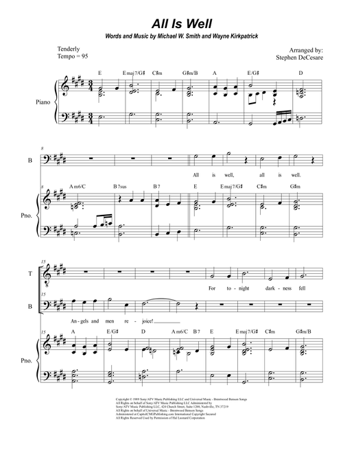 All Is Well (Arr. Stephen DeCesare) - Michael W Smith (Voice Duet and Piano)