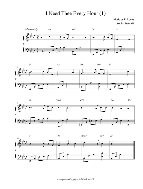 [I Need Thee Every Hour] Favorite hymns arrangements with 3 levels of difficulties for beginner and (Arr. Rumi Oh) - R. Lowry (Easy Piano)