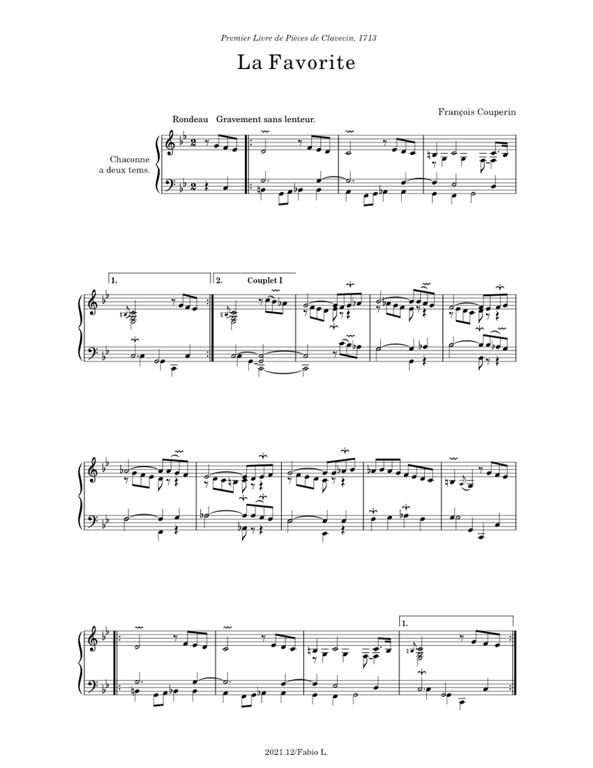F. Couperin: La Favorite, Chaconne a deux tems Sheet Music