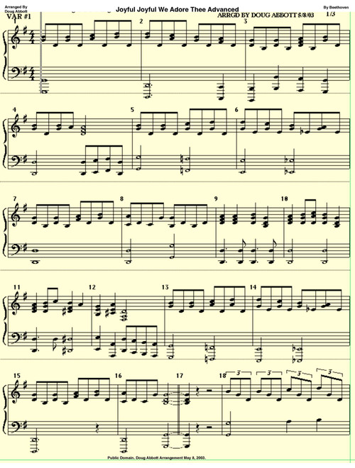 Joyful Joyful We Adore Thee (Advanced) (Arr. Doug Abbott) - Beethoven (Piano-Vocal-Guitar (Piano Accompaniment))
