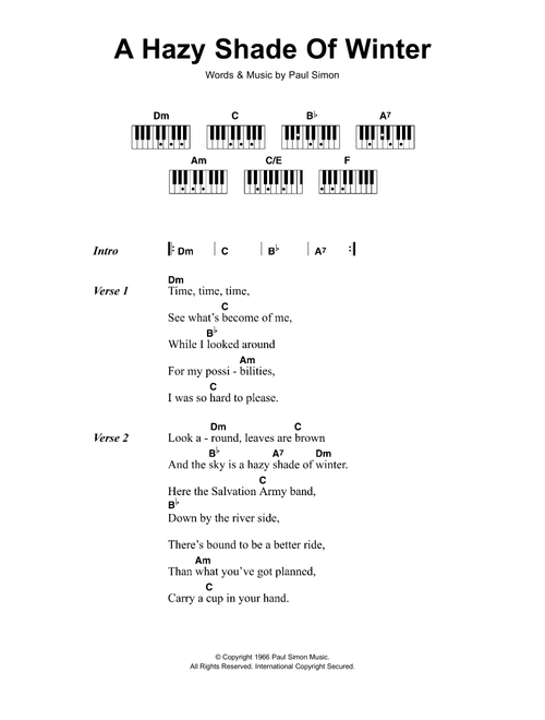 A Hazy Shade Of Winter - Simon & Garfunkel (Piano Chords-Lyrics)