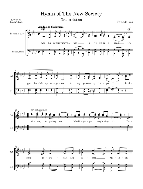 Felipe de Leon | Hymn of The New Society (MuseScore Transcription)