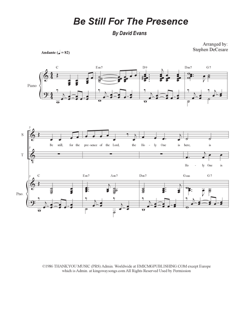 Be Still For The Presence (Arr. Stephen DeCesare) - David Evans (Voice Duet and Piano)