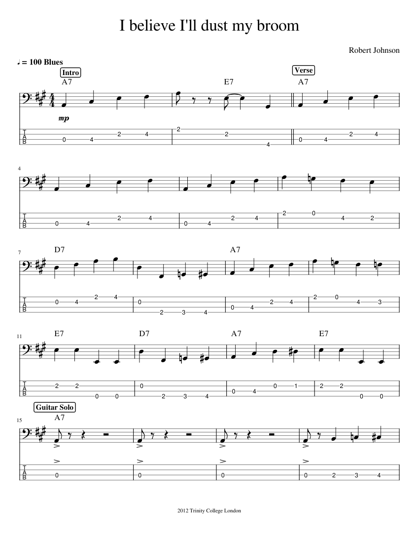 I believe I'll dust my broom Sheet music for Bass guitar (Solo