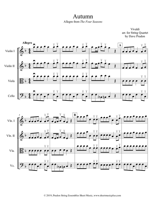 Vivaldi Autumn (Allegro) for String Quartet (Arr. Dave Prudon) (String Quartet)