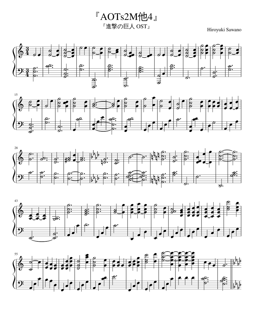 AOTs2M他4 Sheet music for Piano (Solo) Easy | Musescore.com