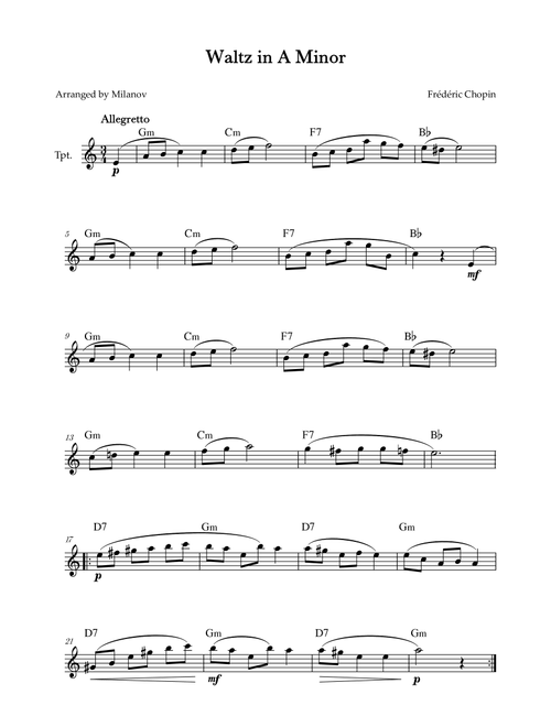 Waltz in A Minor | B. 150, Op. Posth. | Chopin | Trumpet | Chords (Arr. Milanov) - Frédéric Chopin (Trumpet Solo)