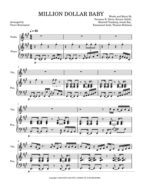 Million Dollar Baby (Arr. Taryn Rosenquist) - Tommy Richman (Violin and Piano)