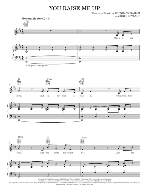 You Raise Me Up - Celtic Thunder, Josh Groban (Piano-Vocal-Guitar)