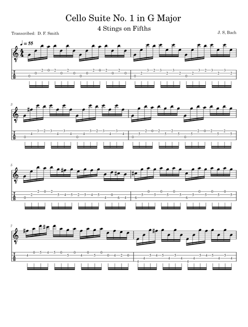 Bach Cello Suite in G Tenor Banjo Tenor Guitar Mandolin Tab