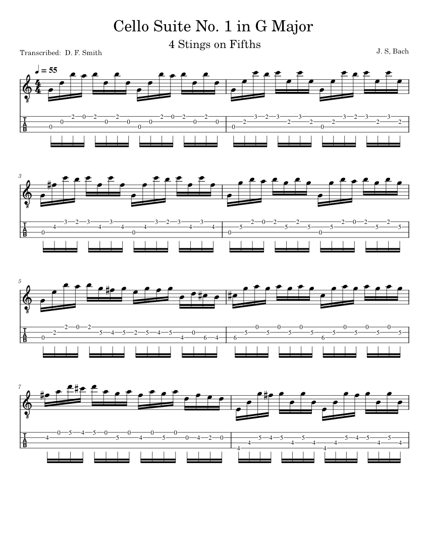 Bach Cello Suite in G Tenor Banjo Tenor Guitar Mandolin Tab Sheet music for Guitar Solo Musescore