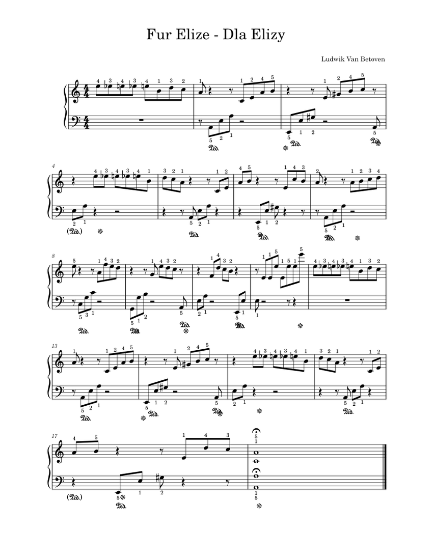 Für Elize – Ludwig van Beethoven - Dla Elizy Sheet music for Piano ...