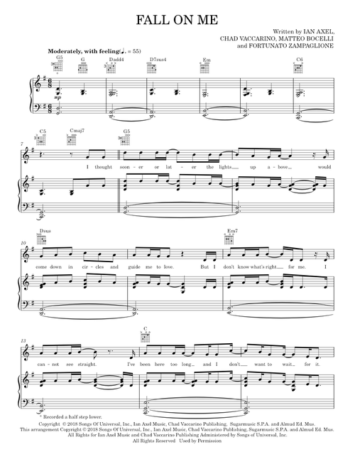 Fall On Me (from The Nutcracker and the Four Realms) - Andrea Bocelli & Matteo Bocelli (Piano-Vocal-Guitar)