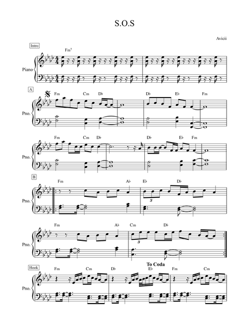 Sos (Arr. Tobias Torvaldsson) - Avicci Feat. Aloe Blacc (Easy Piano)