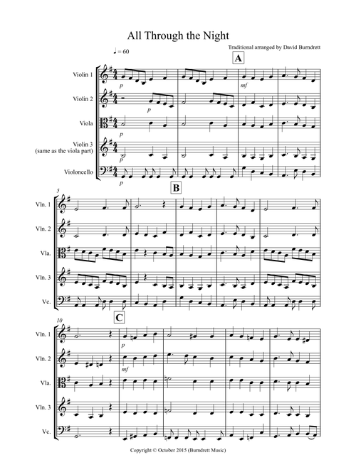 All Through the Night for String Quartet (Arr. David Burndrett) - Traditional (String Quartet)