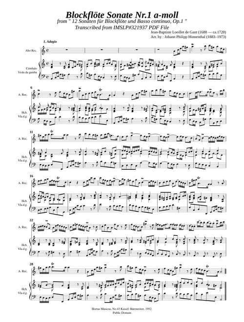 Loeillet, J.B. de gant_Recorder Sonata Op.1-No.1 in a-moll