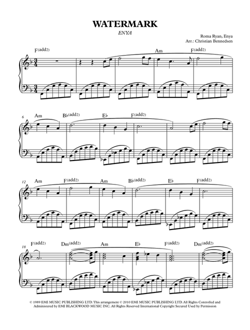 Watermark (Arr. Christian Bennedsen) - Enya (Piano Solo)