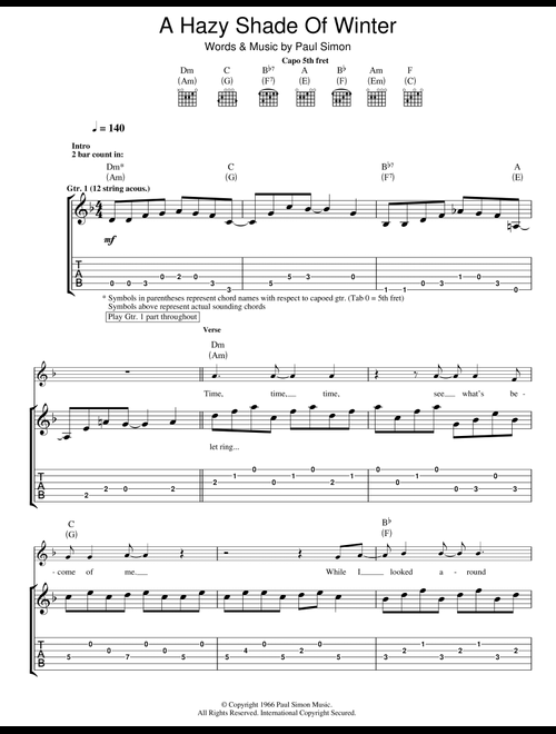 A Hazy Shade Of Winter - Simon & Garfunkel (Guitar Tab)
