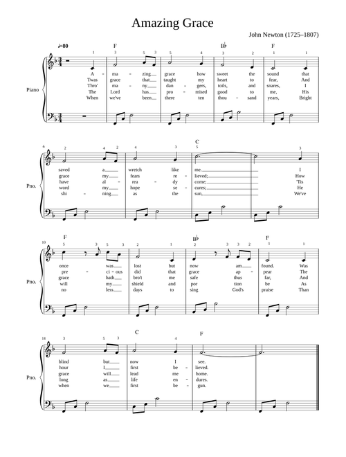 Amazing Grace easy piano